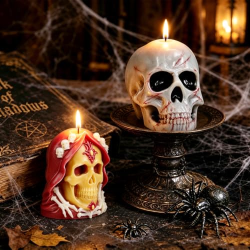 Skull Candle Mold Silicone, 2 Pack Style Halloween Skull Head Molds | 3D Skull Silicone Molds for DIY Aromatherapy Candles, Epoxy Resin Casting, Soap, Gypsum, Home Decor Handmade Crafts Gifts - color: 2Pack 3D Skull Casting Molds