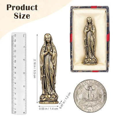Homoyoyo Brass Maria Brass Virgin Statue Miniature Virgin Sculpture Catholicism Ornament Maria Figurine Classic Decor Craft Figurine Desk En Laton Mini Virgen Stand