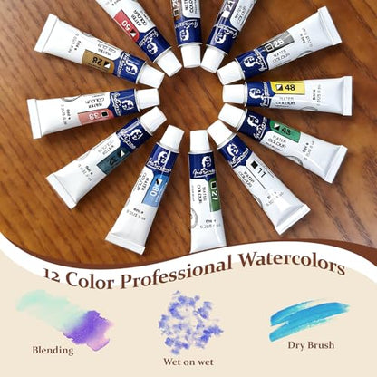 Mini Watercolor Paint Set Travel, All-in-One Portable Pocket Painting Kit with Wooden Palette,Colours,Sketchbook, Brush&Water Cup,Clip,Complete Artist Supplies for Beginners, Adults, Outdoor Painting
