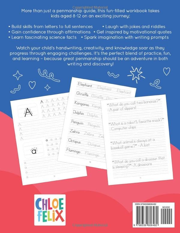 Print Handwriting Workbook for Kids: Improve Your Penmanship and Writing Skills with Letters, Words, Motivational Quotes, Funny Jokes, Science Facts for Children Ages 8-12