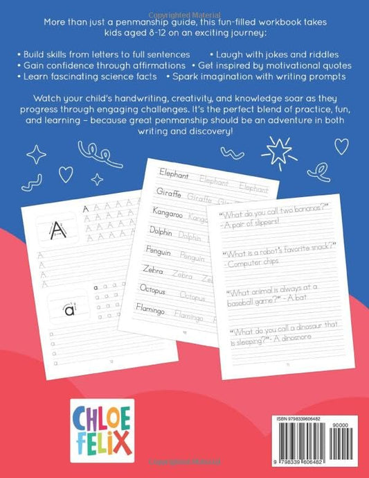 Print Handwriting Workbook for Kids: Improve Your Penmanship and Writing Skills with Letters, Words, Motivational Quotes, Funny Jokes, Science Facts for Children Ages 8-12