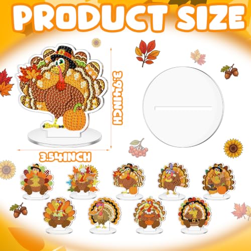 Kosiz 9 Pcs Turkey Diamond Painting Tabletop Decor Fall Diamond Art Kits - style: Turkey