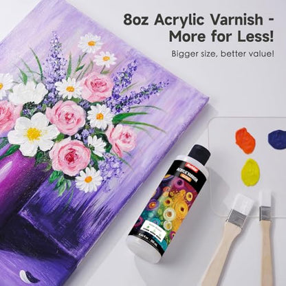 Nariolar Gloss Varnish for Acrylic Painting 8.5 fl oz /250 ml Fast Drying | Non-Yellowing, Anti-Crazing, Ultra High Gloss Finish, Durable Protection for Artists - style: 8.5 oz