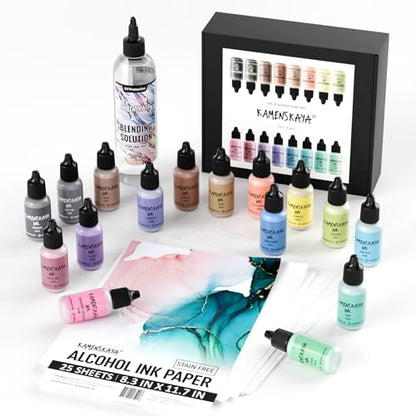 Kamenskaya Alcohol Pastel Ink Set with Blending Solution and Paper 8.3 x 11.7 in