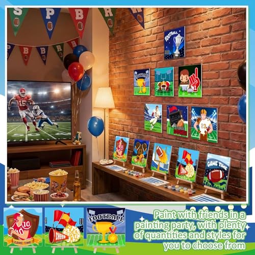 Tenceur 12 Sets Football Sports Paint by Numbers Kit Pre Drawn Canvas Painting Set with Easels Paints and Brushes for Kids Beginners Classroom Party Group and Team DIY Art Activities - style: Football