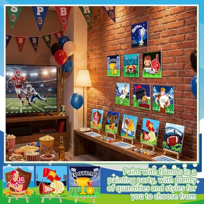 Tenceur 12 Sets Football Sports Paint by Numbers Kit Pre Drawn Canvas Painting Set with Easels Paints and Brushes for Kids Beginners Classroom Party Group and Team DIY Art Activities - style: Football