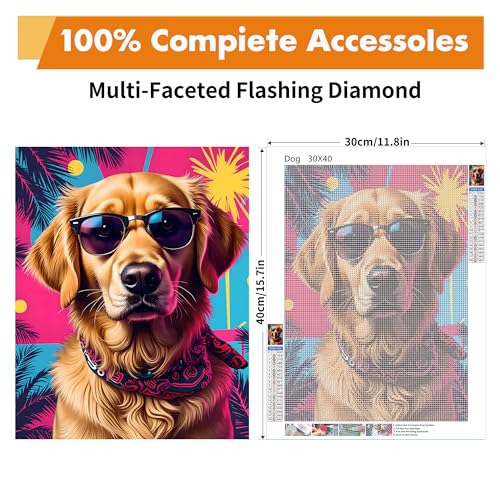 Yeadiffy Diamond Art Painting Kits for Adults Diamond Art Kits for Adults Beginners,5D Translucent Gems Diamond Painting,DIY Full Drill Diamond Gem Art and Crafts 12x16inch (Dog) - color: Dog