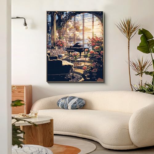 PRASIO Paint by Numbers Kit for Adults Beginner, Flower Landscape Adult Paint by Number Kits, DIY Acrylic Paint by Numbers Kit for Adults Canvas for Home Decor Gift 16x20 Inch - color: XM-OP-FlowerHouse-4050-1