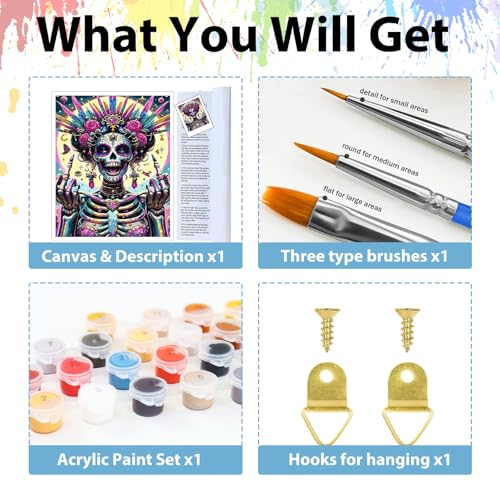 Skull Paint by Numbers Kit for Adults, Adult Paint by Number Kits 16x20 in - color: Skeleton