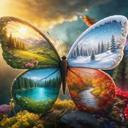 ALEXMACLIST 14x14 inch Four Seasons Butterfly Diamond Art Kit - Nature Spring Summer Autumn Winter Scenery, Fantasy Wings Landscape, Full Drill 5D Diamond Painting DIY Craft for biginner Lovers - color: Four Seasons Butterfly 01