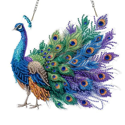 STGLCR Peacock Diamond Art Hanging Kit for Adult,Special Shaped Rhinestone,DIY Acrylic 5D Diamond Art Painting Window Pendants Home Garden Wall Hanging Kits Hanging Ornament,Double Sided. - color: peacock