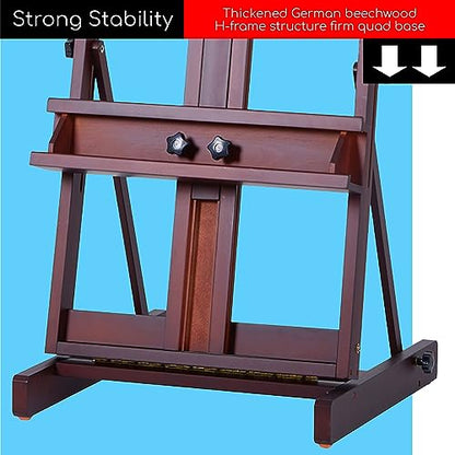 MEEDEN Art Painting Easel, Beech Wood Studio Easel 53" to 91"H, Holds Canvas to 78", Large Professional H-Frame Easel Stand with Storage Tray, Adjustable Floor Easel for Artists & Adults, Deep Walnut - color: Deep Walnut