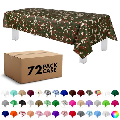 Grandipity Camouflage 72 Pack Premium Disposable Plastic Tablecloth 54 Inch. x 108 Inch. Decorative Rectangle Table Cover - color: Camouflage, size: 54" x 108" - 72 Pack