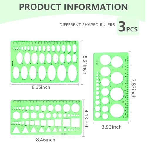 SenseYo 3 Pack Plastic Circle Template Stencil Round Measuring Geometric Circle Oval Stencil Ruler Drafting Drawing Tools Set Architecture Supplies for Office Building Formwork Studying Designing - size: 3 pcs