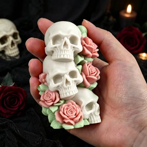 Halloween Skull Candle Mold, 3 Layer Columnar Rose Skull Mold | 3D Rose Style Skull Silicone Mold for Candle Making, Epoxy Resin Casting, Halloween Resin Night Light DIY Craft Handmade Gift - color: 1PCS Skull Mold