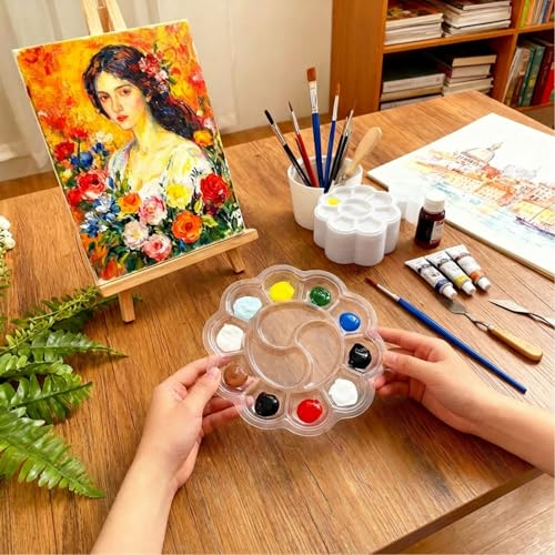 Paint Tray Palettes, 50 Pack, One Time Use Plastic, Transparent 5.9 Inch | Mini Watercolor Painting Palettes for Students, Kids, Paint Holder, DIY Craft Class, Paintings - color: Transparent