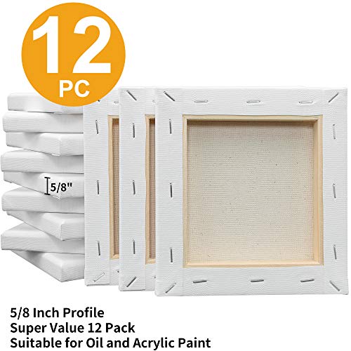 FIXSMITH Stretched Canvas for Painting - 6x6 White Canvas Bulk Pack of 12,Primed,100% Cotton,5/8 Inch Profile of Super Value Pack for Acrylics,Oils & Other Painting Media. - size: 6"x6"