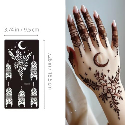 Xmasir 14 Sheets Henna Tattoo Stencils Kit, Flower Temporary Tattoos | Airbrush Indian Hands Forearm Tattoo Template, Body Art Tattoos for Girls and Women Wedding and Party - size: 14P