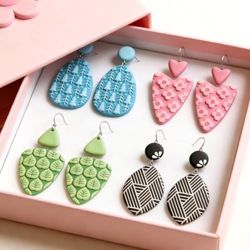 ACRNIGHEET 5 Pcs Polymer Clay Texture Roller, Embossing Rollers Pottery Stamp, Like Texture Sheets Work with Polymer Clay Cutters, Clays Jewelry Making Kit with Storage Box - color: Flower 1