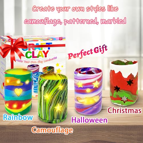 MHMYDIS Make Your Own Clay Luminaries - Arts and Crafts kit for Boys Girls and Teens Age 6 7 8 9 10 11 12 Year Old and up - Creative Clay Lantern Toys for 8-12 Year Olds - size: Large
