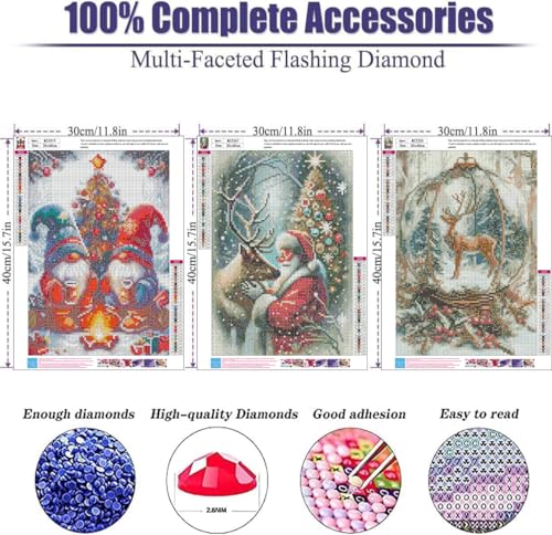 mrpwnle 3 Pack Diamond Art Kits for Adults Christmas Diamond Painting Kit - color: 3 Pack Christmas, size: 11.8x15.7in(30x40cm)