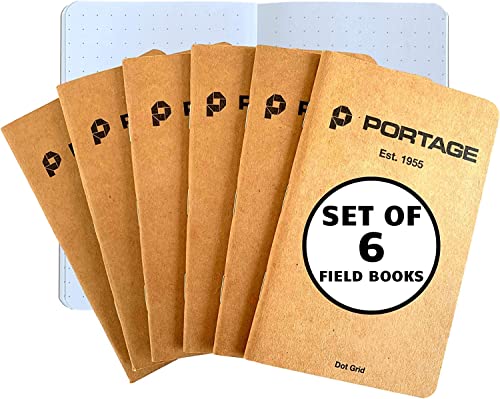 Portage Small Dot Grid Notebook- 6 Notepads for Field Notes, Dot Grid Small Sketch Book, Pocket Notebook Journal for Taking Notes in the Field – 3.5 x 5.5 Inches, 64 Pages, (Pack of 6) - color: Kraft, style: Dot Grid Notebook