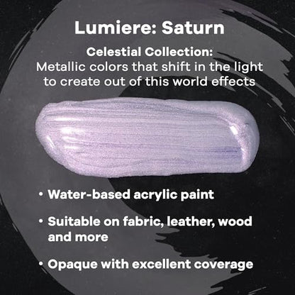 Jacquard Lumiere 2.25oz Fabric Paint Saturn - Metallic Paint for Fabric Paper Wood Ceramic and Metal - Light-bodied Metallic Acrylic Paint - Lightfast & Vibrant Metallic Acrylic Paints - color: Saturn, size: 2.25 Fl Oz (Pack of 1)