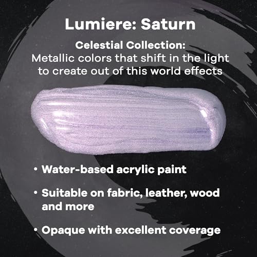 Jacquard Lumiere 2.25oz Fabric Paint Saturn - Metallic Paint for Fabric Paper Wood Ceramic and Metal - Light-bodied Metallic Acrylic Paint - Lightfast & Vibrant Metallic Acrylic Paints - color: Saturn, size: 2.25 Fl Oz (Pack of 1)