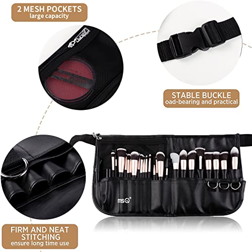 MSQ Makeup Brush Bag with Belt Multi Pocket Foldable Apron Pack Cosmetic Brush Pouch Holder Organizer with Adjustable Artist Belt Strap Best for Artist/Fashion Stylist(without brush)
