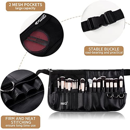 MSQ Makeup Brush Bag with Belt Multi Pocket Foldable Apron Pack Cosmetic Brush Pouch Holder Organizer with Adjustable Artist Belt Strap Best for Artist/Fashion Stylist(without brush)