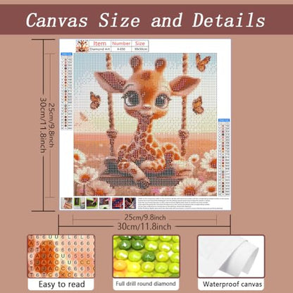 AMORARS 5D Diamond Painting Kit for Adults, Giraffe Swing Diamond Art Beginners - DIY Full Diamond Dot Animal Gem Art Paintings, Suitable Gifts, and Home Decoration Crafts, 12x12Inch