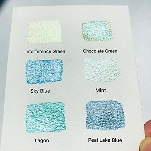 Artist Watercolor Paint Set-Glitter Paint -Metallic Water Coloring Paint - Solid Palette- Retro Portable Metal Case-Pearlescent Color Set Sparkle Professional Watercolour (Ocean)