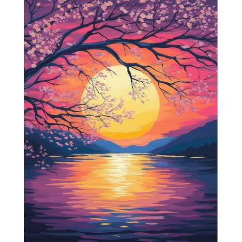 Natuyalo Sunset Scenery Paint by Numbers Kit for Adults, Lakeside View Painting by Numbers, DIY Acrylic Paint Kit for Adults Frameless, Easy Adult Paint by Number Kits on Canvas for Decor 16x20 inch - color: Color-08