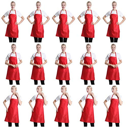 Red Plain Bib Aprons Bulk for Women Men Adult with 2 Front Pockets(Red,15 PCS) - color: Red-15pcs
