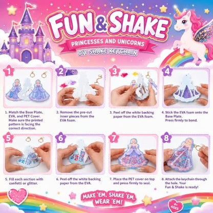 DIY Glitter Craft Kit with Keychains - Mess-Free Arts and Crafts for Kids Ages 4-8, Fun Shake-It Activity, Creative Travel Toys, Party Favors & Birthday Gifts for Girls 4-9 - color: pink