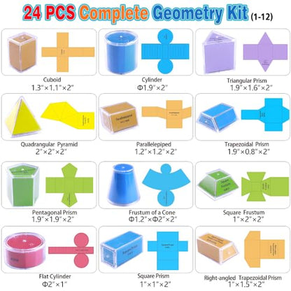 3D Transparent Geometric Solids Set with 2D Nets, Math Learning Tools