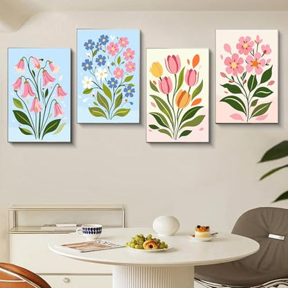 Gemozaic 4 Pack Paint by Numbers Kit for Adults with Frame, Easy Flowers - color: BKH2558-BKH2561