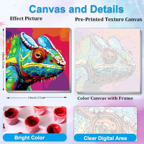 Artunion Framed Paint by Numbers Kit for Adults Beginners & Kids Ages 8-12,Colorful Chameleon Paint by Number with Frame,Animal Easy Paint by Numbers Kit on Canvas 10 * 10 Inch Without Easel - color: ZXT-385-F