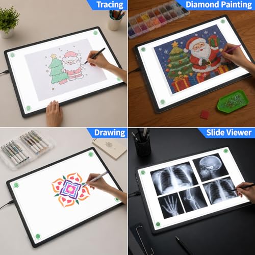LEACUBER A3 Tracing Light Box with Bag, Magnetic Diamond Art Light Board with Side Buttons, Super Bright Light Pad for Diamond Painting, Corded Light Table for Sketching, Drawing, Weeding Vinyl - size: A3 with Carry Bag