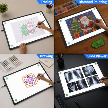 LEACUBER A3 Tracing Light Box with Bag, Magnetic Diamond Art Light Board with Side Buttons, Super Bright Light Pad for Diamond Painting, Corded Light Table for Sketching, Drawing, Weeding Vinyl - size: A3 with Carry Bag
