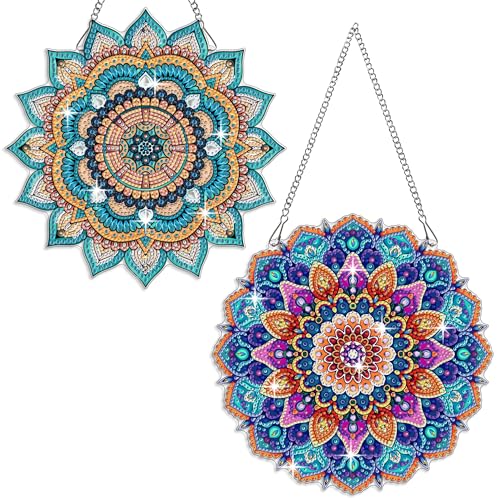 Muzagroo Art 5D Diamond Art Kit for Adult Mandala Diamond Suncatcher Hanging Ornament Kits for Living Room Windows, DIY Special Shaped Crystal Window Hanging Pendant Ornament 2PCS (Mandala) - color: Mandala