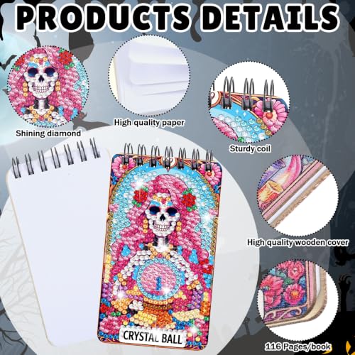 Fuyoooo 12 Pcs Skull Diamond Art Notebook Kits for Adults | DIY Halloween Diamond Painting Notebook, Horror Cover Notepad, 5d Pink Skull Journal Art Crafts, DIY Accessories with Tools - style: Skull