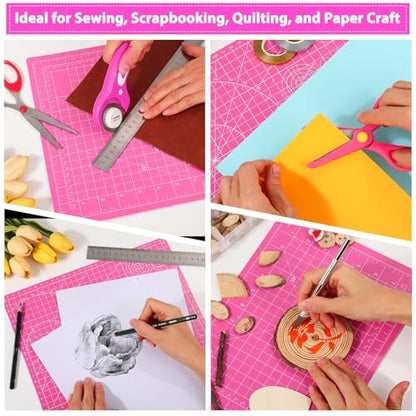 Rotary Cutter and Mat Set, Audab Self Healing Sewing Mats Shirt Cutter 45mm Fabric Cutter Wheel with 2 Blades Rotary Cutting Mat for Crafts Fabric Quilting Hobby (9" x 12" (A4) - color: Pink