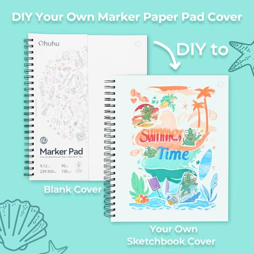 Ohuhu 9"x12" Double-Sided Bleedproof Marker Pad Art Sketchbook 60 Sheets - size: 9" x 12”