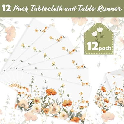 FuWeave 12 Pcs Fall Floral Tablecloth Disposable Plastic Table Covers Thanksgiving Autumn Harvest Wildflower Waterproof Tablecloths for Autumn Thanksgiving Birthday Party Decor, 54 x 108 Inch - style: Autumn Floral