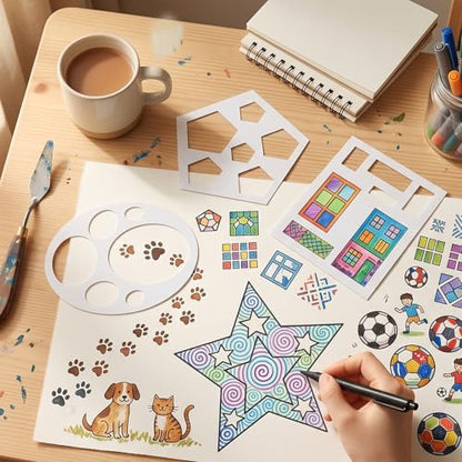 JJUNW Large Art Painting Template, 12Pcs 9in Geometric Drawing Stencil | Circle Square Heart Star Template Set Simple Drawing Stencils for Wood Wall Fabric Rock Chalkboard Signage Painting DIY Craft - size: 9in