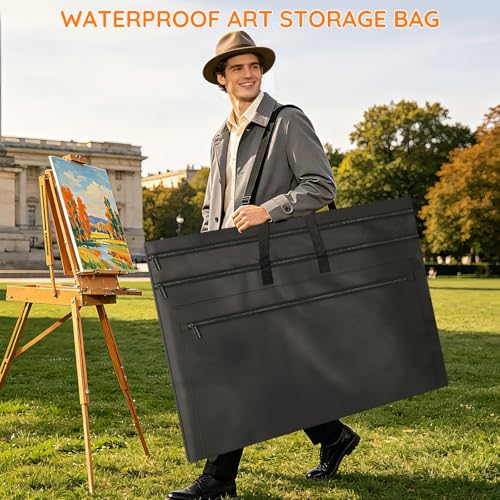 ZKOO Light Weight Art Portfolio Bag, 36 x 48 Extra Large Art Portfolio Case with Detachable Shoulder Strap, Carrying Storage Case for Artwork, Canvas, Poster, Sketching, and Drawing (Black) - size: 36 x 48 inches