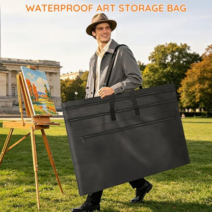 ZKOO Light Weight Art Portfolio Bag, 36 x 48 Extra Large Art Portfolio Case with Detachable Shoulder Strap, Carrying Storage Case for Artwork, Canvas, Poster, Sketching, and Drawing (Black) - size: 36 x 48 inches