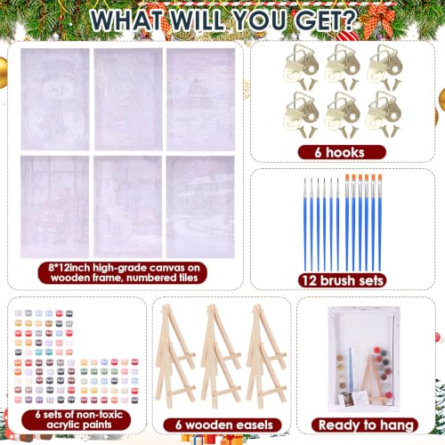 Honoson 6 Pcs Christmas DIY Paint by Number Kits for Adults | Framed Canvases with Easels, Snowman, Christmas Tree, Suitable for Beginners, Ideal for Wall decor and Stress Relief - style: Christmas