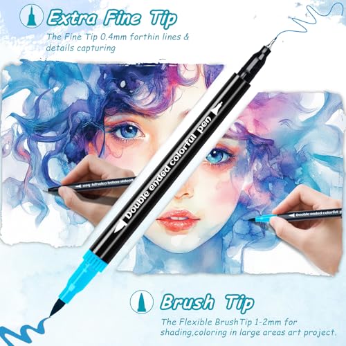48 Colors Dual Markers Brush Pens, Art Markers Colored Pens for Adult Coloring Books, Brush and Fine Point Dual Tip Artist Colored Marker Set for Drawing Adult Coloring Hand Lettering - color: 48 Colors